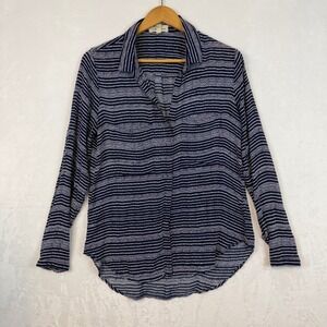 Cloth & Stone Navy White Dot Print Button Up Shirt Womens Medium Rayon L/S